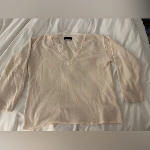 Zara Cream V-Neck Sweater with Lace Detail